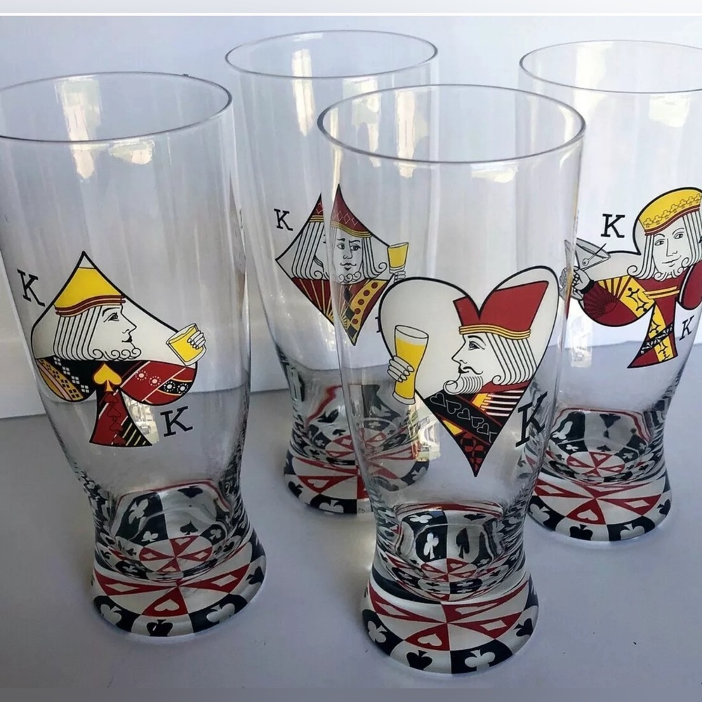 Set of 4 Game Night Cards Kings 16 Oz Glasses